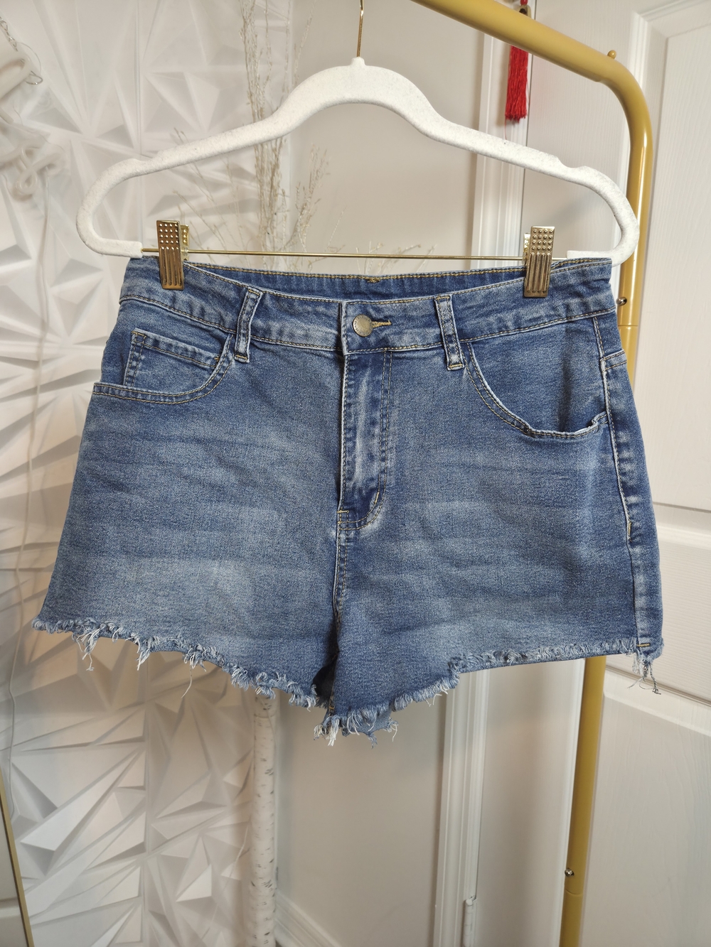 SHEIN Light Blue Embellished Denim Shorts
